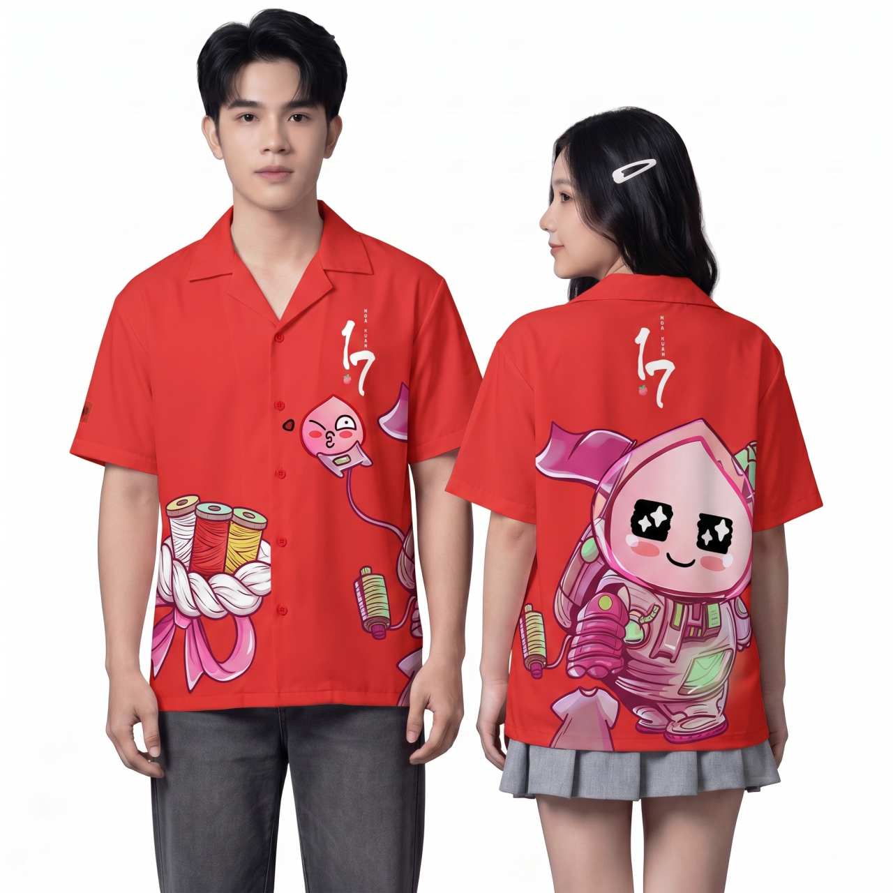 SƠ MI HỌA TIẾT ĐỎ TƯƠI-0