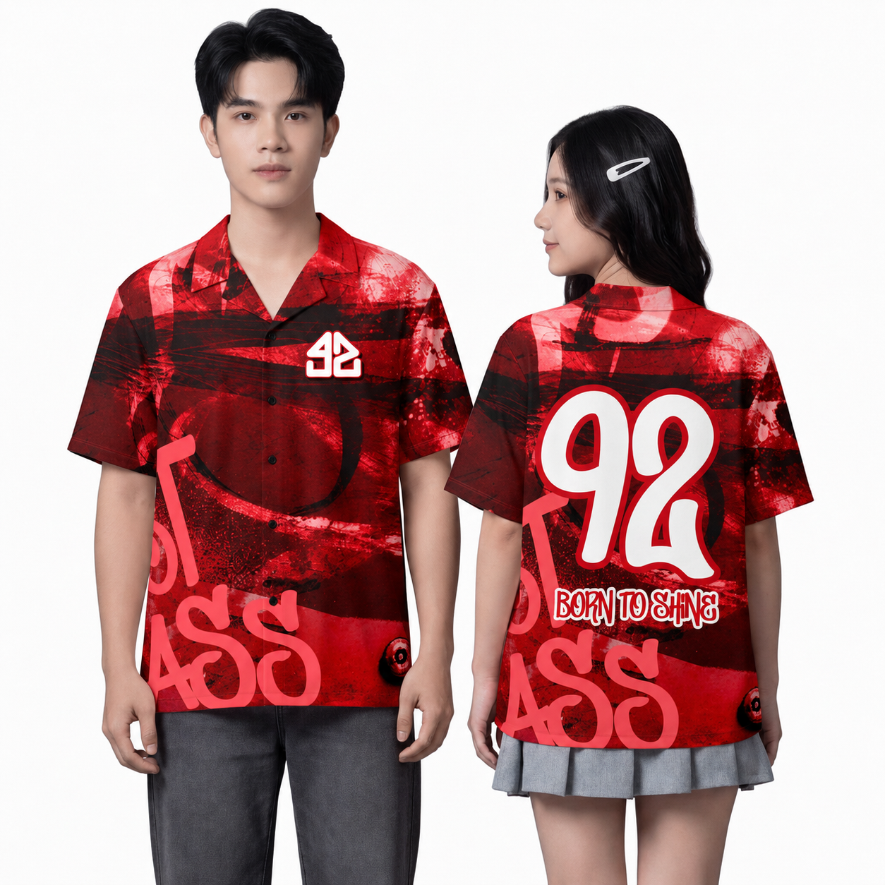 SƠ MI HỌA TIẾT CHỮ ĐỎ TƯƠI-0