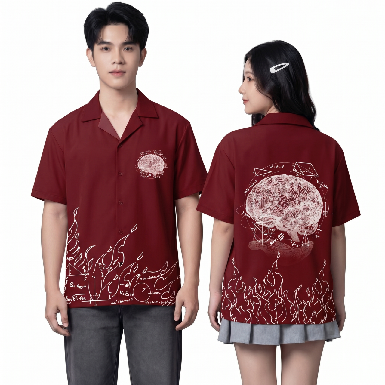 SƠ MI HỌA TIẾT ĐỎ ĐÔ-0
