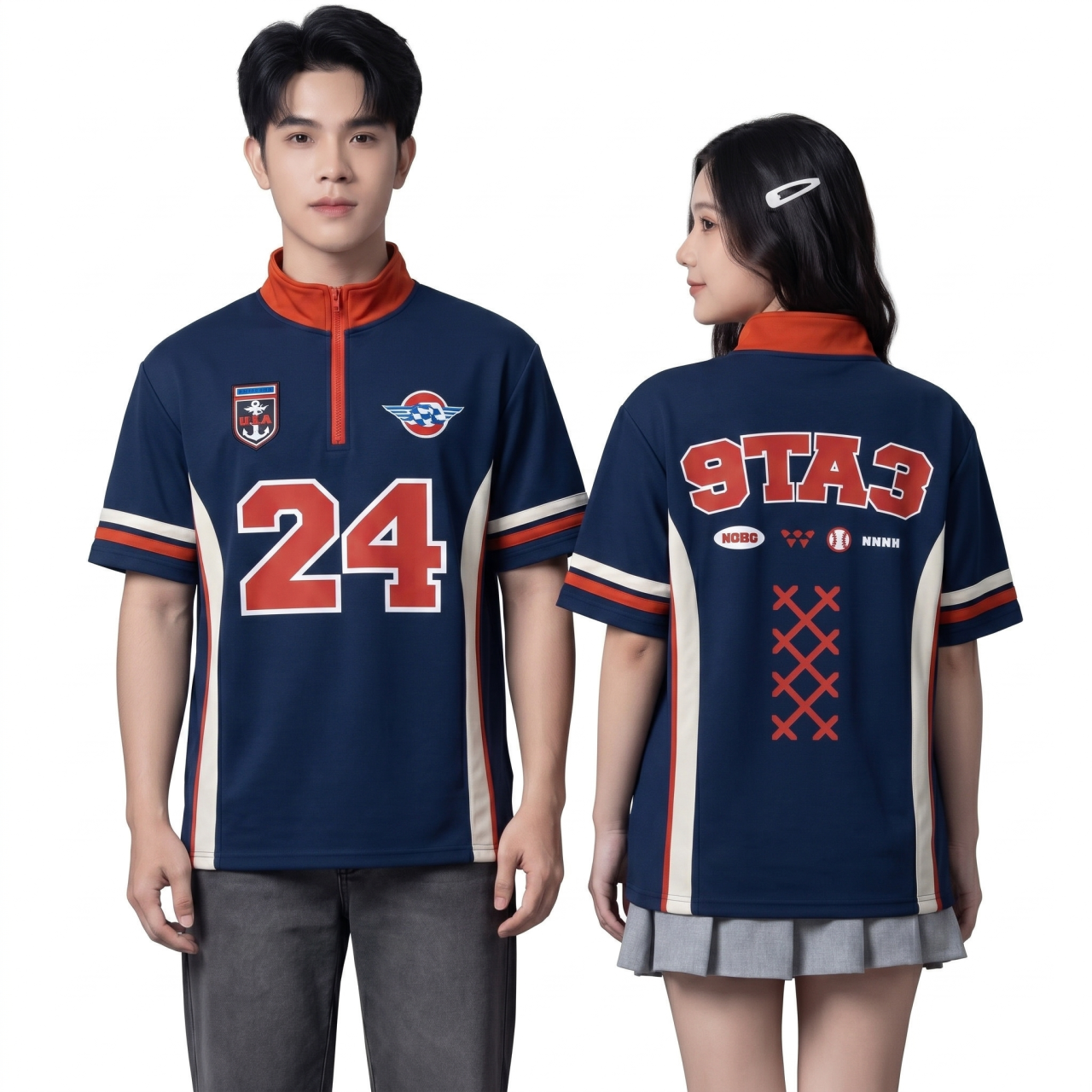 ÁO CỔ ZIP CAM NEON - XANH ĐEN-0