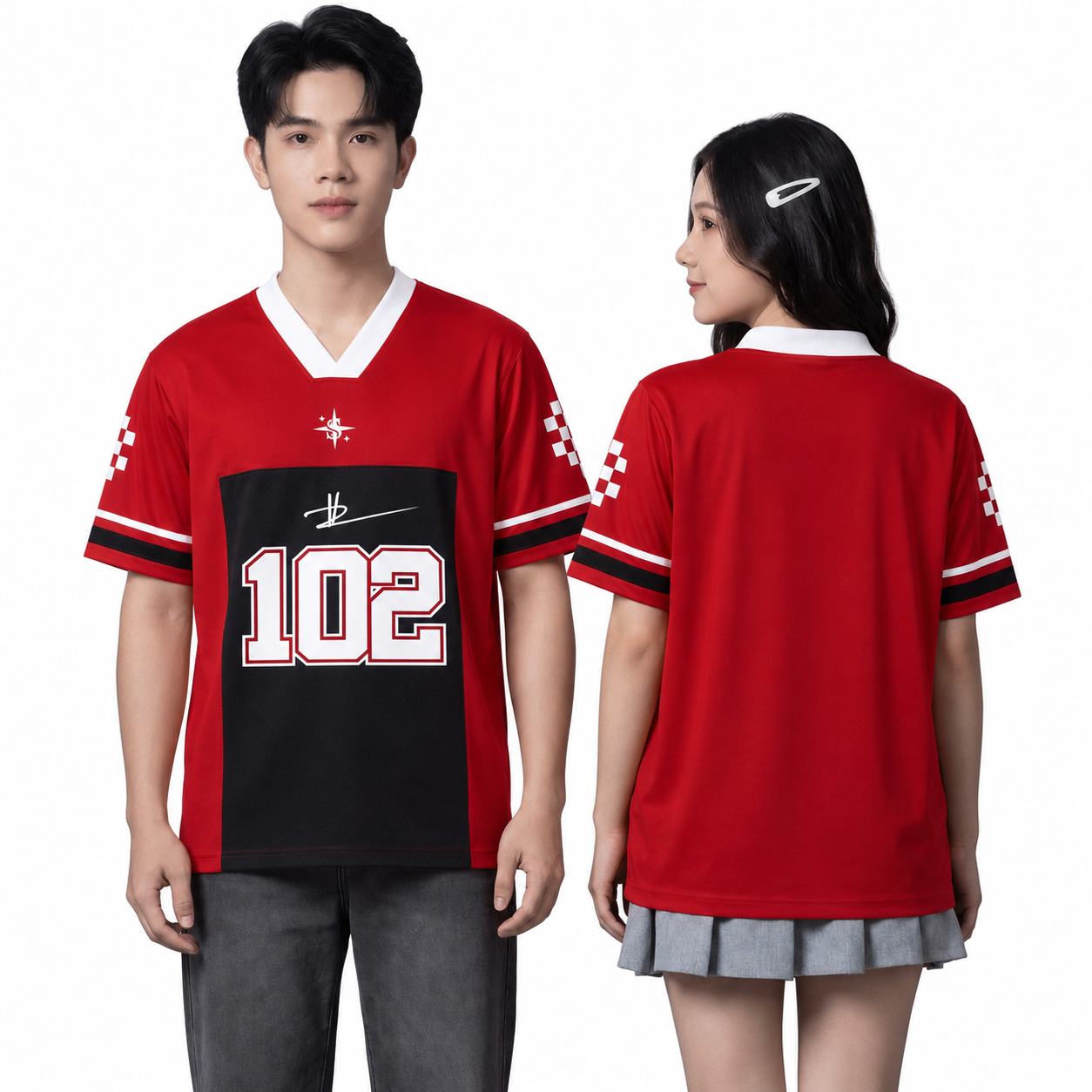 POLO CỔ V ĐEN - ĐỎ TƯƠI-0