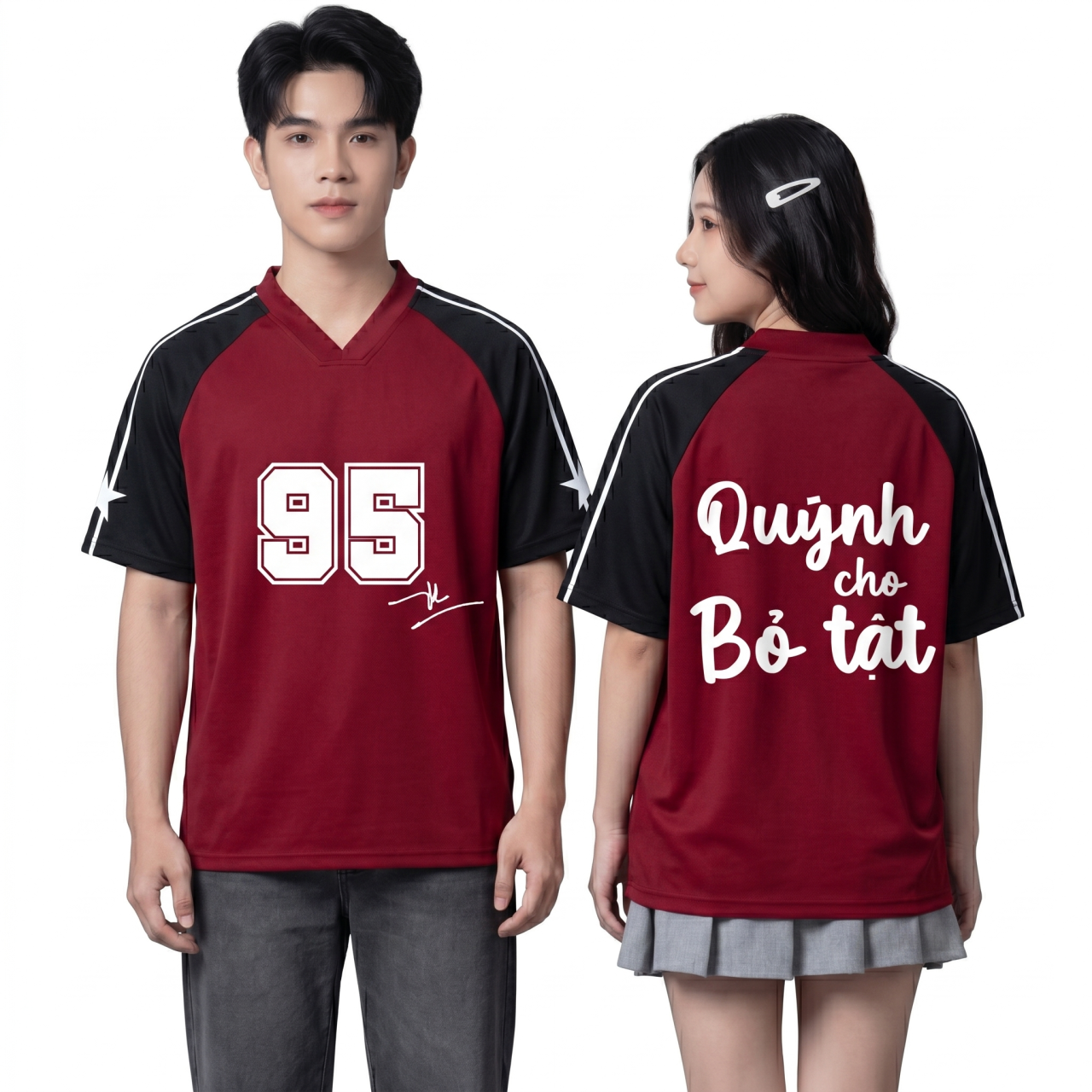 POLO CỔ V ĐỎ ĐÔ, ĐEN-0