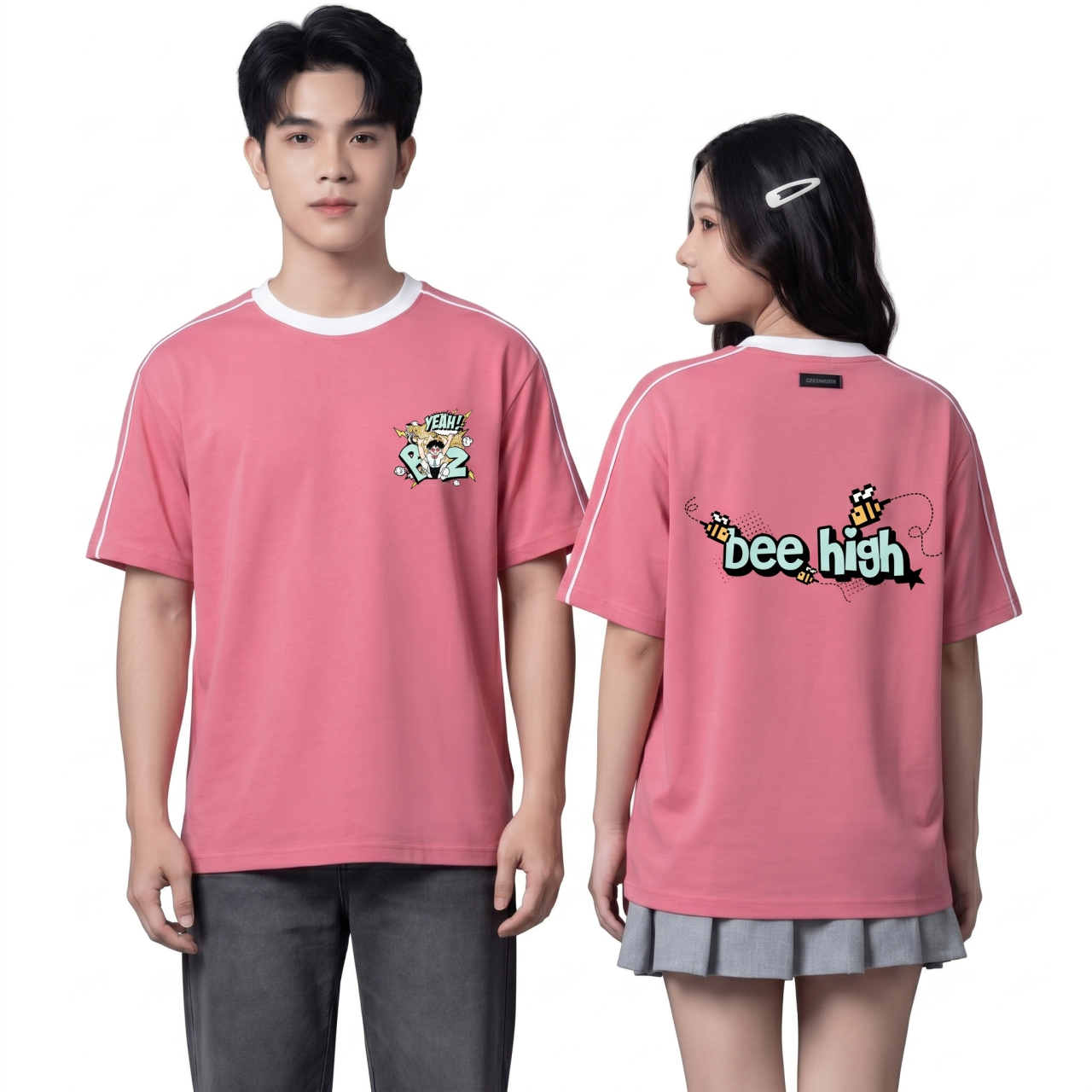 ÁO THUN HỒNG HỌA TIẾT-0