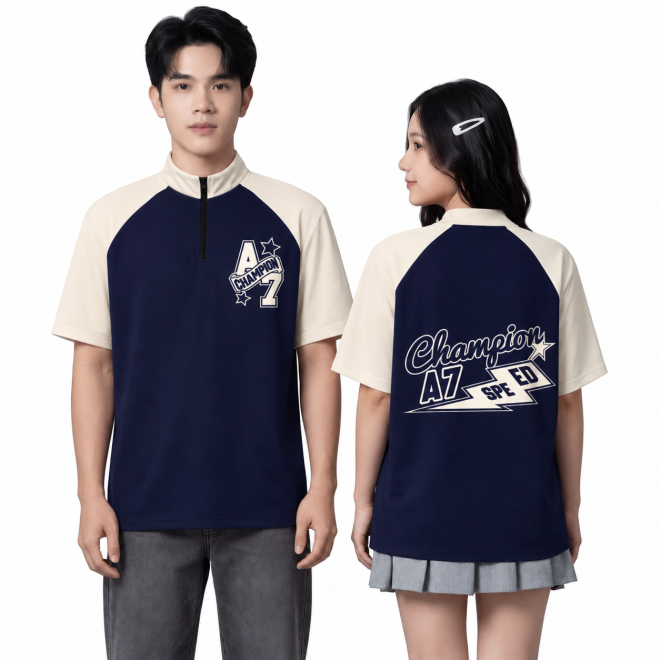 POLO CỔ ZIP, XANH ĐEN-BE-1
