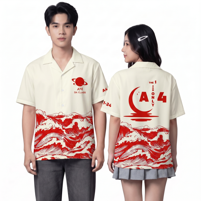 SƠ MI HỌA TIẾT SÓNG ĐỎ - BE-1