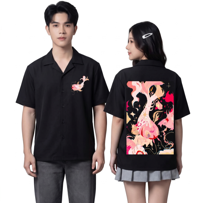 SƠ MI HỌA TIẾT ĐEN, CỔ GẬP-1